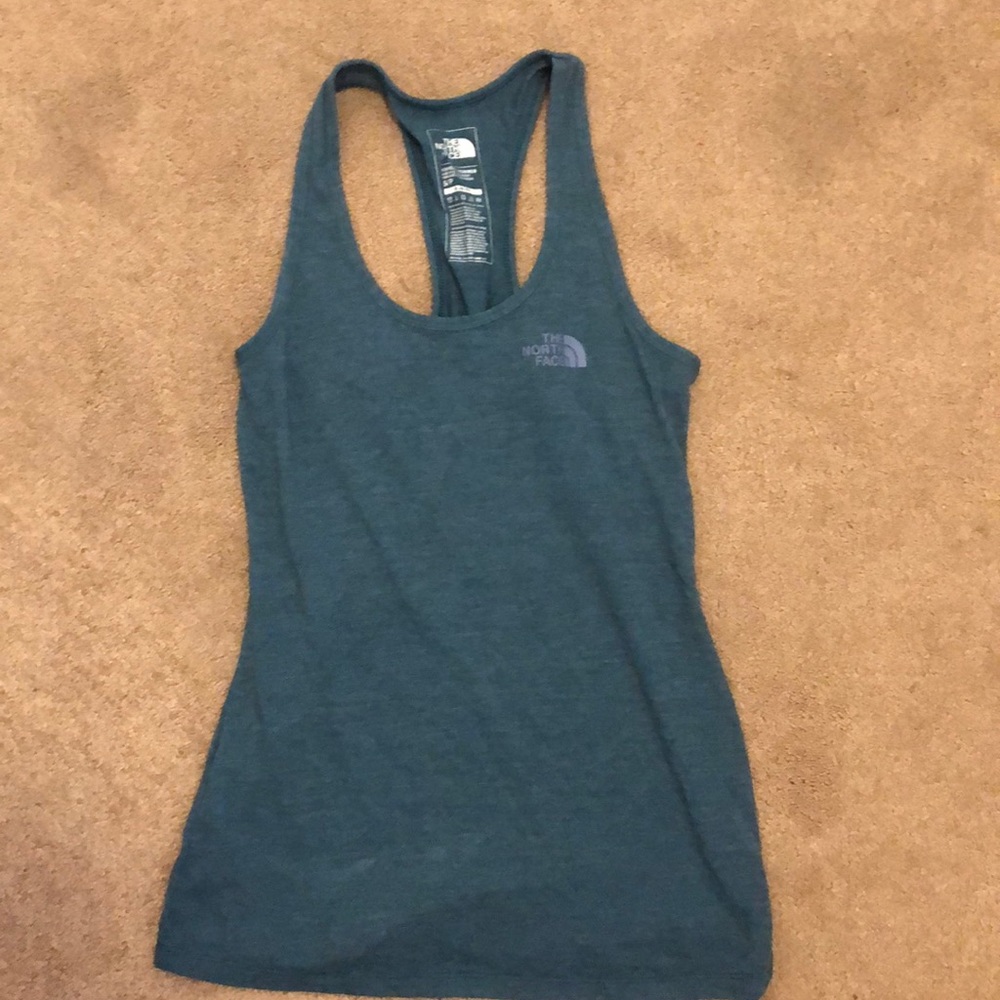blue north face tank top